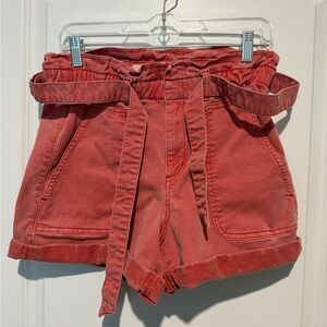 LOFT High Waist Red Shorts with Tie Belt